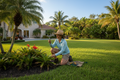Landscaping specialist assessing yard health in SW Florida