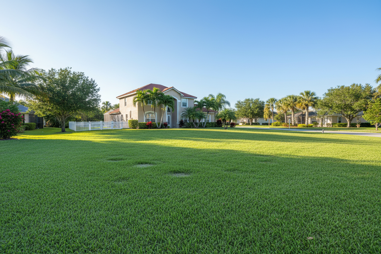 Healthy lush green Florida lawn after weed treatment