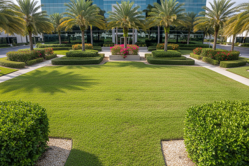 Immaculate commercial property landscape with manicured grounds in Florida